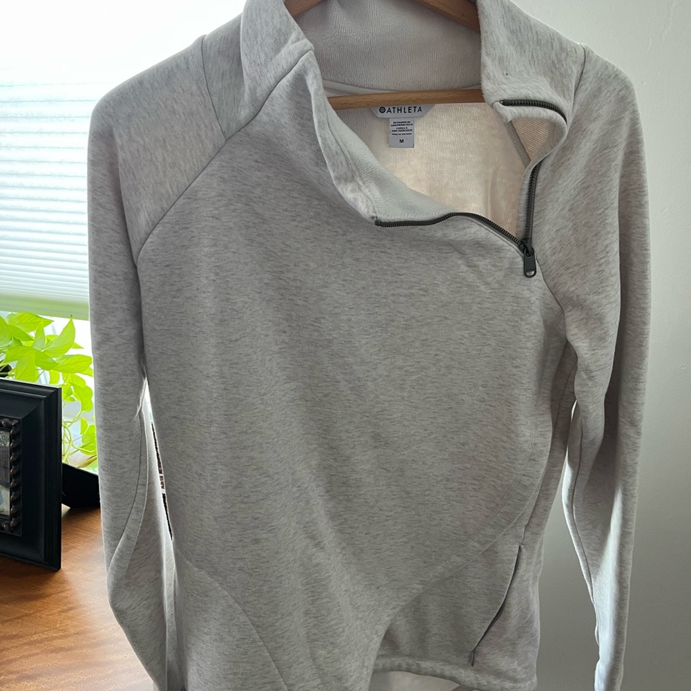 Athleta Women's Light Gray Asymmetrical Zip Sweatshirt